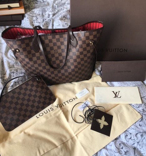 Click to view full screen Louis Vuitton N51105 Neverfull MM Shoulder Bag Damier Ebene Canvas photo review